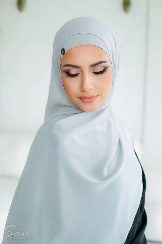 REPOSE GREY ~ Sakinah: Chiffon Matching Hijab Set