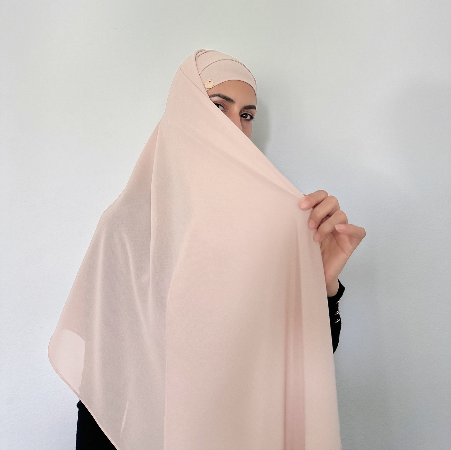 ALMOND ~ Chiffon matching hijab set. (Hijab+Underscarves)