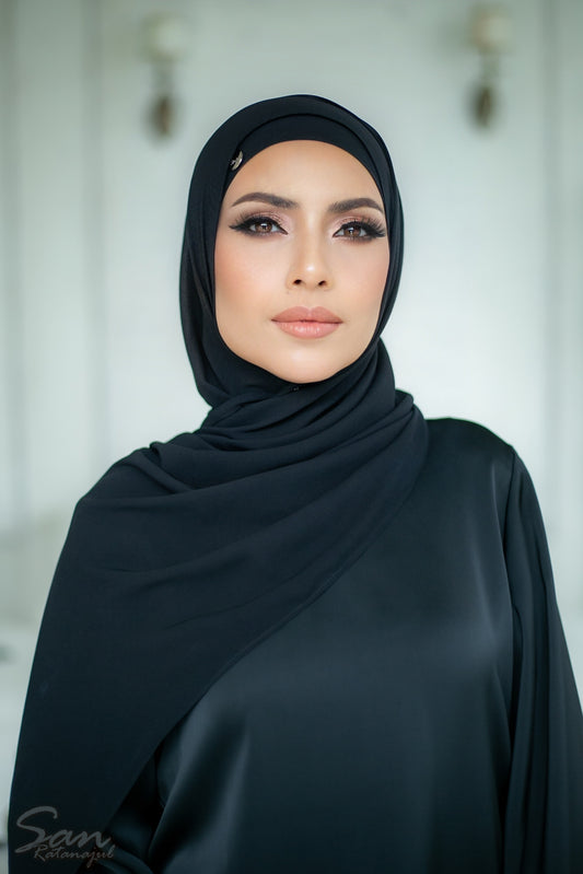 BLACK ~ Sakinah: Chiffon Matching Hijab Set