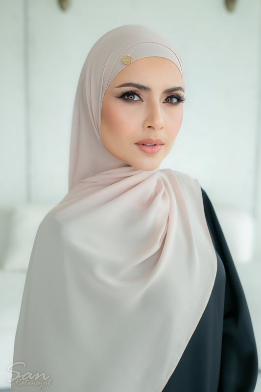 ALMOND ~ Chiffon matching hijab set. (Hijab+Underscarves)
