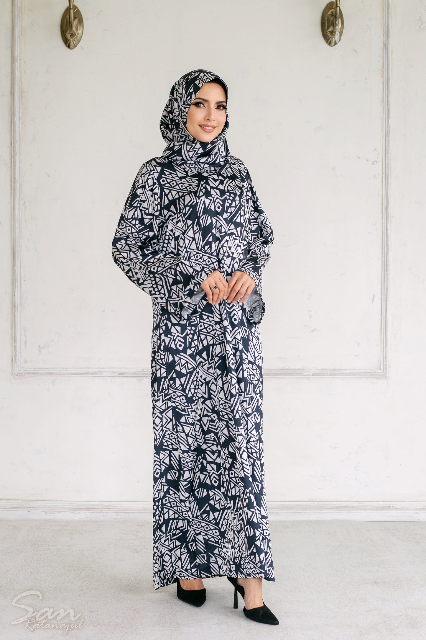 ADÈLE Satin Dress | Premium Exclusive Modest Wear by Zaitoon | Built-in Hijab Dress
